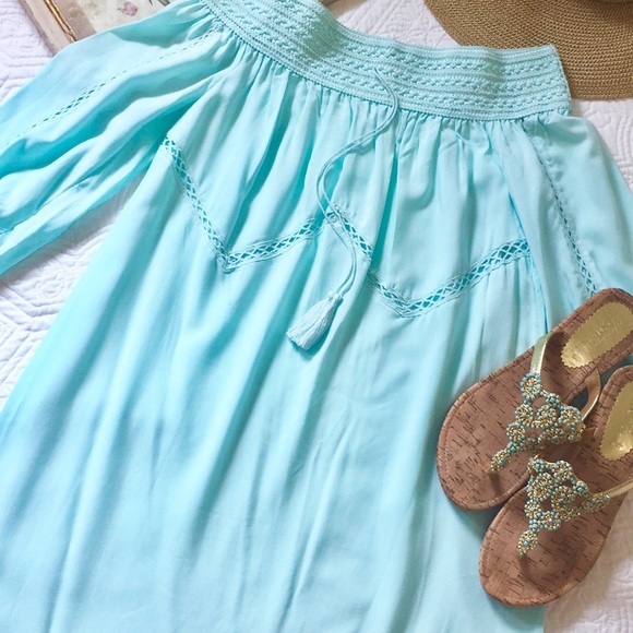 Tiffany Blue Off Shoulder Dress - Picture 4 of 11